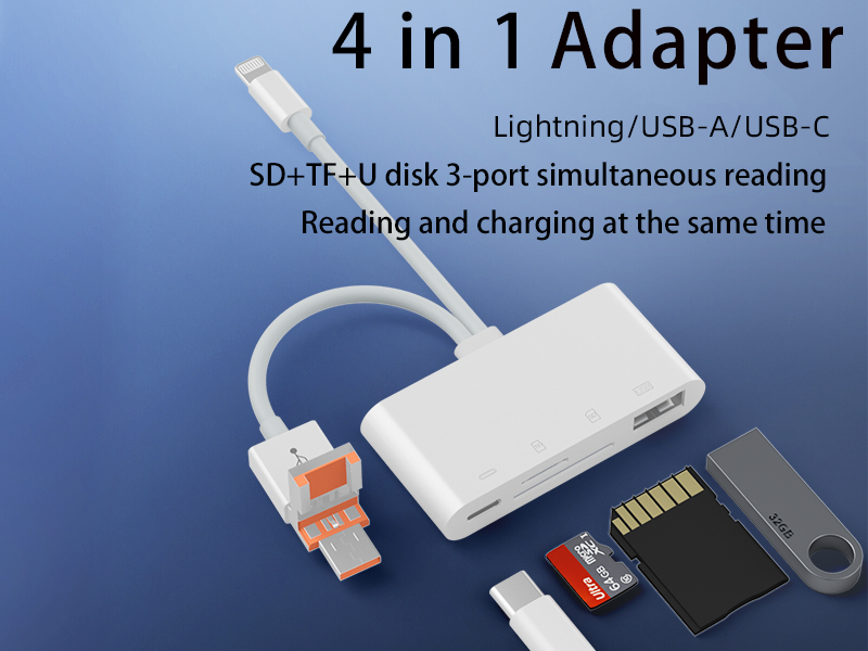 Four-in-one card reader supports USB drive SD/TF dual-slot synchronous reading and mutual data multi-function adapter suitable for Apple Android computers