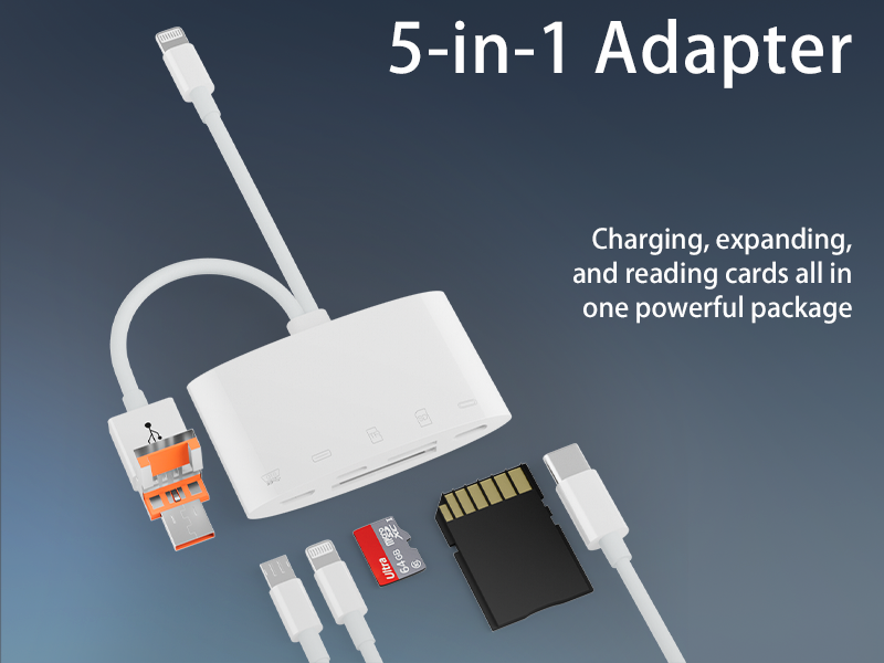 Five-in-one adapter supports SD/TF dual-sIM simultaneous reading USB keyboard and mouse USB-C interface OTG accessories suitable for Apple Android computers