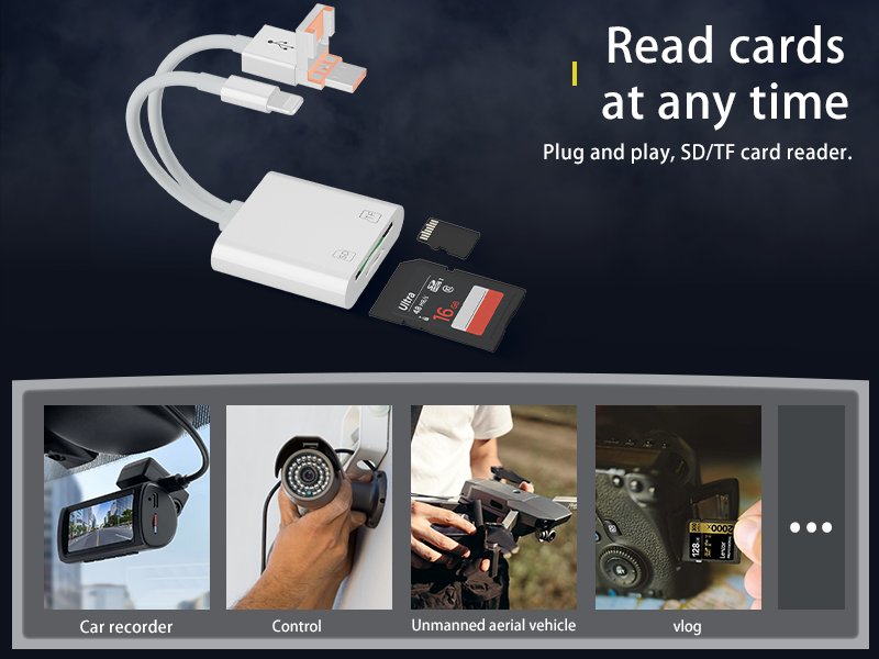 Three-in-one card reader supports SD/TF dual-sIM card reading and mutual transmission files suitable for Apple Android computers