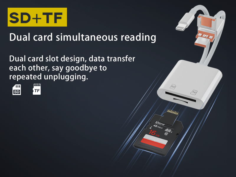 Three-in-one card reader supports SD/TF dual-sIM card reading and mutual transmission files suitable for Apple Android computers