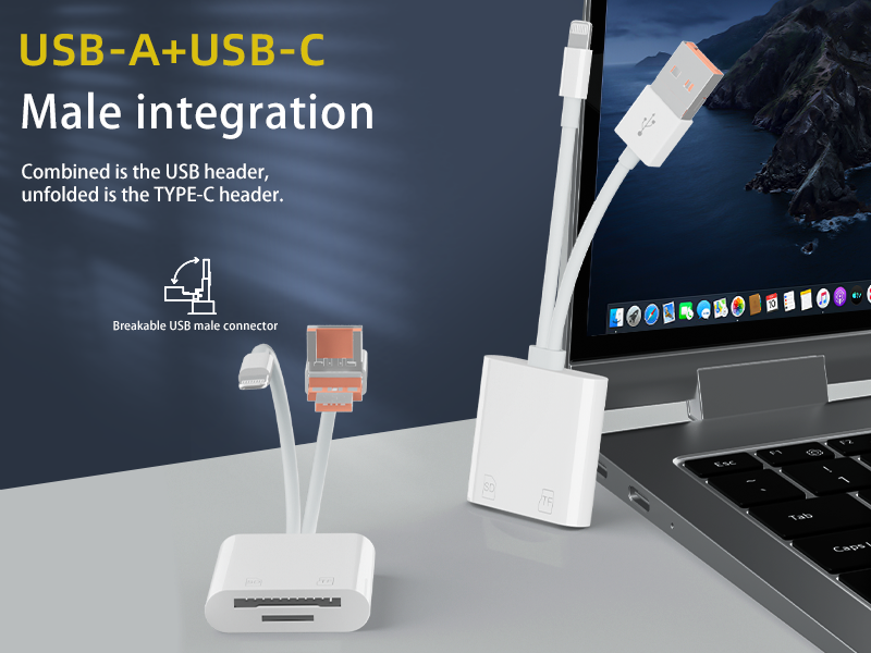 Three-in-one card reader supports SD/TF dual-sIM card reading and mutual transmission files suitable for Apple Android computers