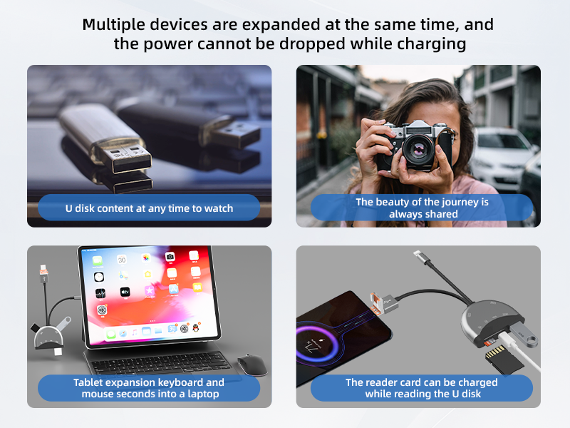 Six-in-one multi-function adapter supports dual-sIM SD/TF keyboard, mouse, USB flash drive camera is suitable for Apple Android computers