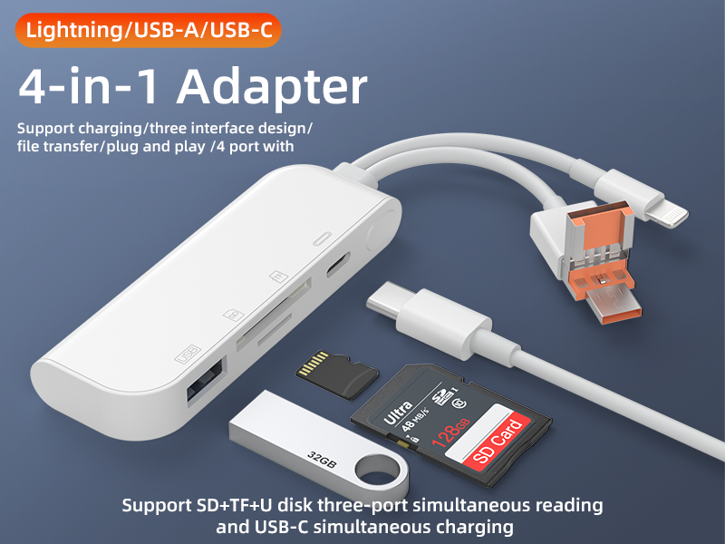 Four-in-one multi-function adapter supports SD/TF dual-sIM simultaneous reading keyboard and mouse USB camera kit suitable for Apple Android computers