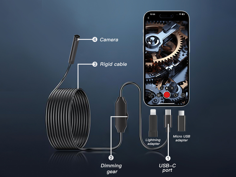 The high-definition camera of the mobile phone endoscope is plug-and-play and compatible with both Apple and Android devices