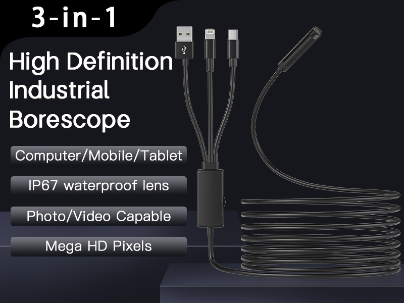 Three-in-one mobile phone  and computer industrial endoscope, high-definition Type-C, Android waterproof endoscope, Apple IOS mobile phone endoscope