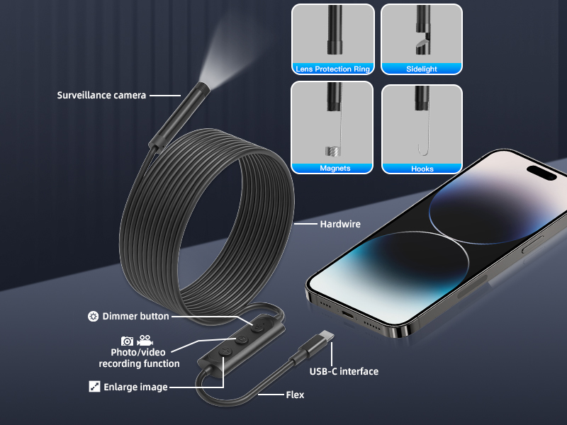 Apple mobile phone endoscope HD 200W pixel external camera waterproof pipeline inspection industrial endoscope