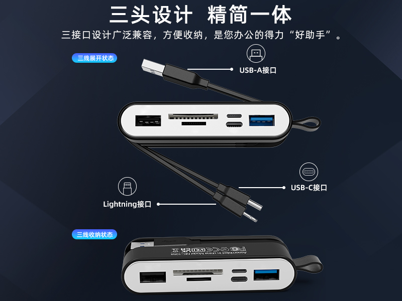 新款八合一高速 USB3.0 读卡器 苹果 17 / 安卓 / 电脑通用