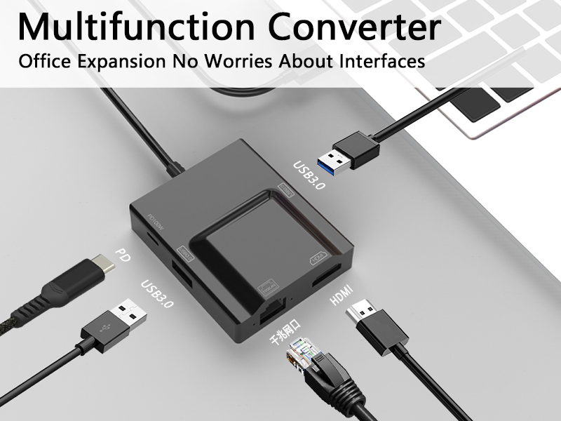 Multifunctional Docking Station: PD3.0 + USB3.0/2.0 + HDMI + Gigabit Ethernet Port, One - Stop Office Interface Expansion