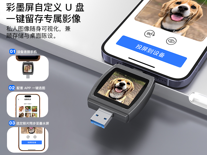 双接口USB3.0高效传输彩墨屏智能相框U盘
