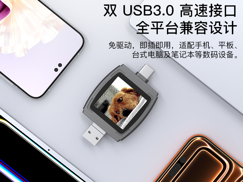 双接口USB3.0高效传输彩墨屏智能相框U盘