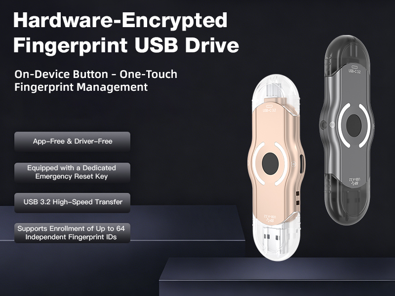 iOS & Android Hardware Fingerprint USB Drive, No APP Plug and Play, USB 3.2 High Speed