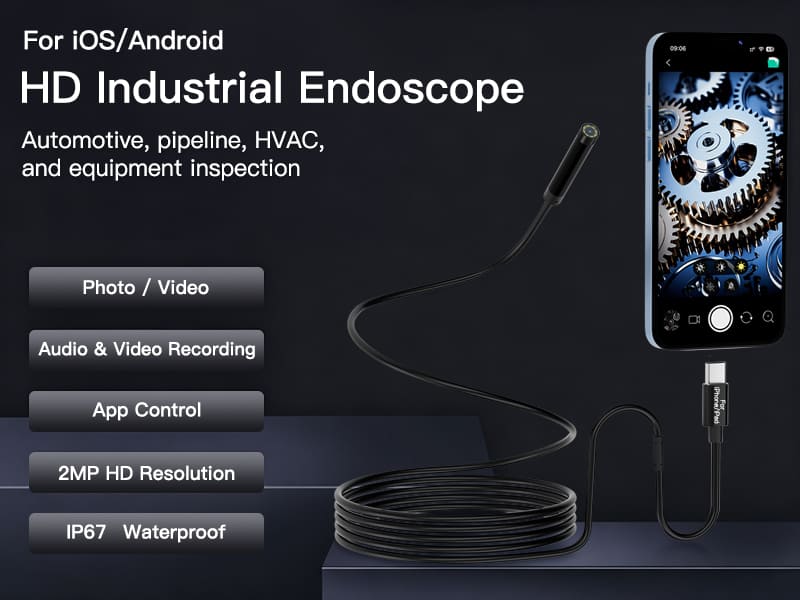 2-in-1 high-definition pipeline endoscope compatible with Apple and Android