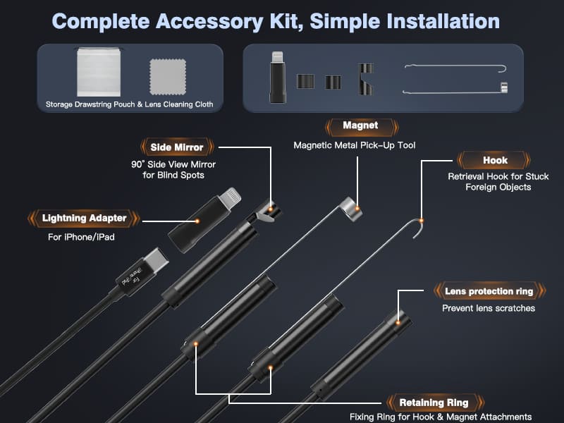 2-in-1 high-definition pipeline endoscope compatible with Apple and Android