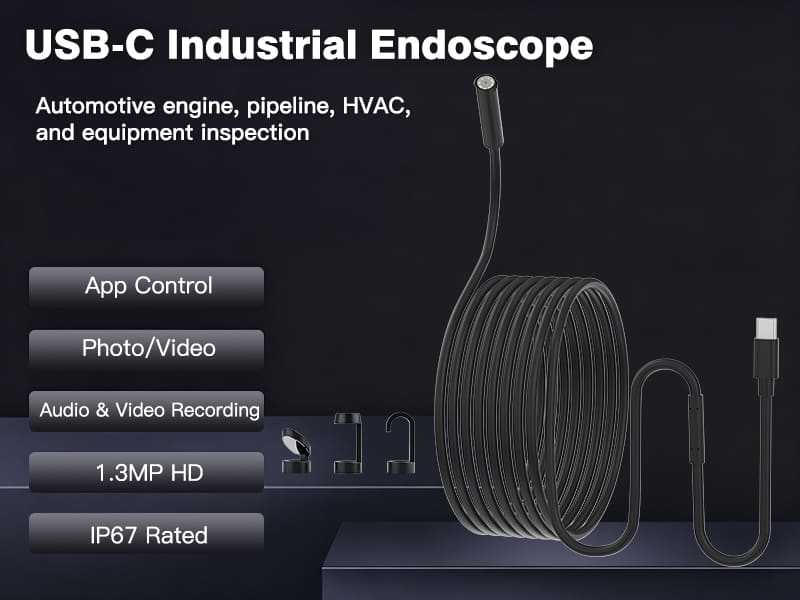 High-definition industrial borescope, custom-shaped snake tube waterproof camera for automotive air conditioning duct inspection probe