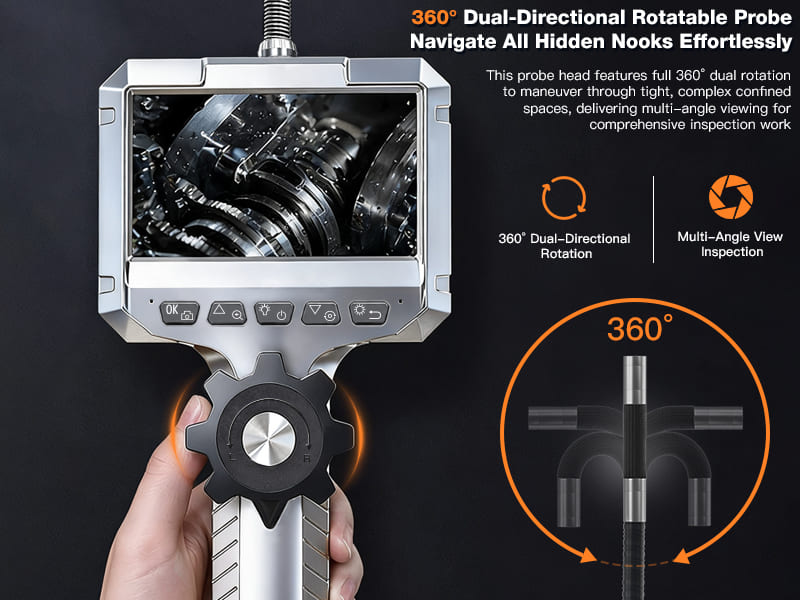 Bidirectional 360 ° steering industrial endoscope IPS handheld with screen endoscope for automotive repair engine carbon deposition pipeline detection camera
