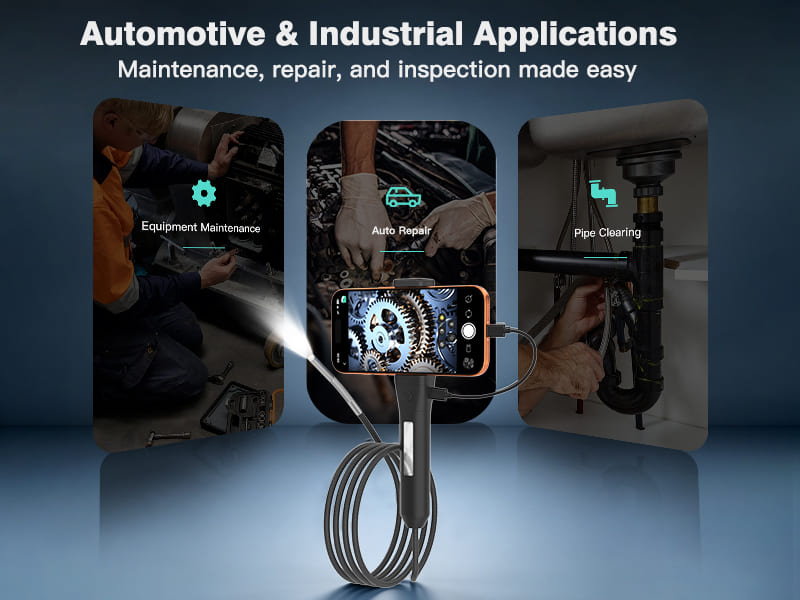 Handheld steering industrial endoscope front spring bendable probe integrated phone holder for iOS and Android