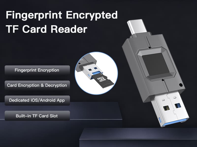 NK-827 Fingerprint Encrypted TF Card Reader USB Type-C Dual Plug Secure Storage Reader