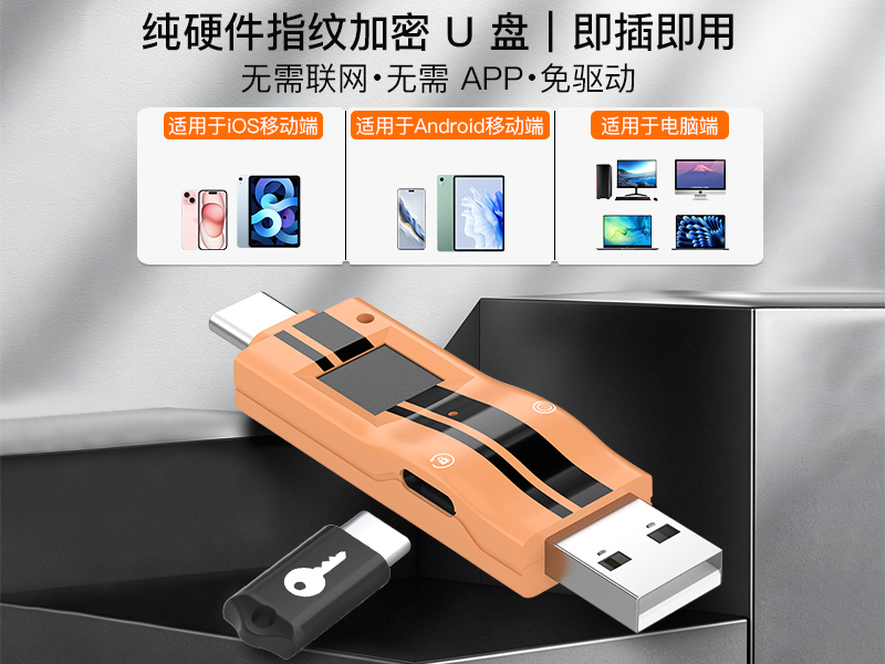 NK-843 纯硬件指纹加密U盘 USB-A/USB-C双接口 免驱即插即用
