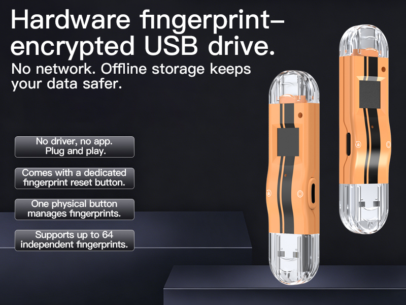 NK-843 Pure Hardware Fingerprint Encrypted USB Flash Drive with USB-A & USB-C Dual Interface, Driver-Free Plug and Play